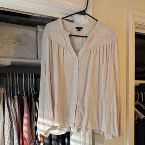 Ann Taylor Beige Button-Front Peasant Blouse